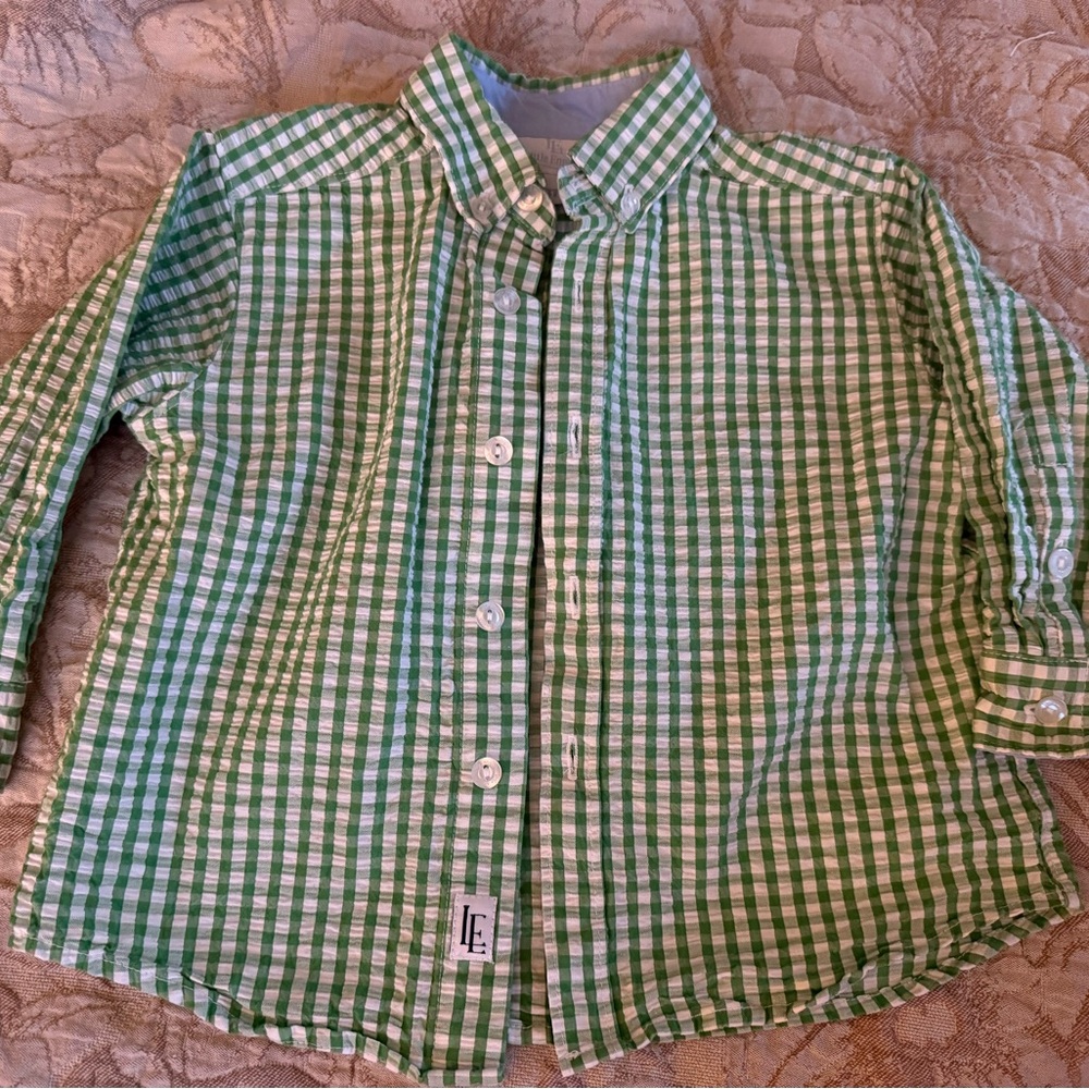 Little English Green and White Gingham button up perfect for Easter!
